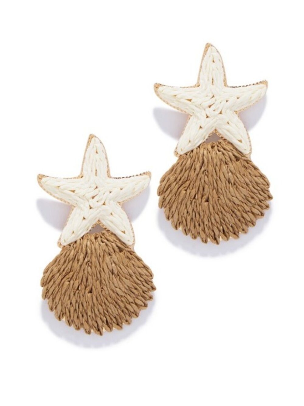 Straw Starfish & Shell Sea Life Earrings - Picture 4 of 7